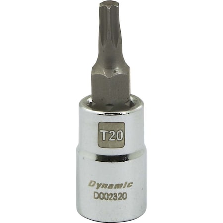 Dynamic Tools 1/4 Drive Torx Head Socket, Std Length Chrome, Torx Bit T20 D002320